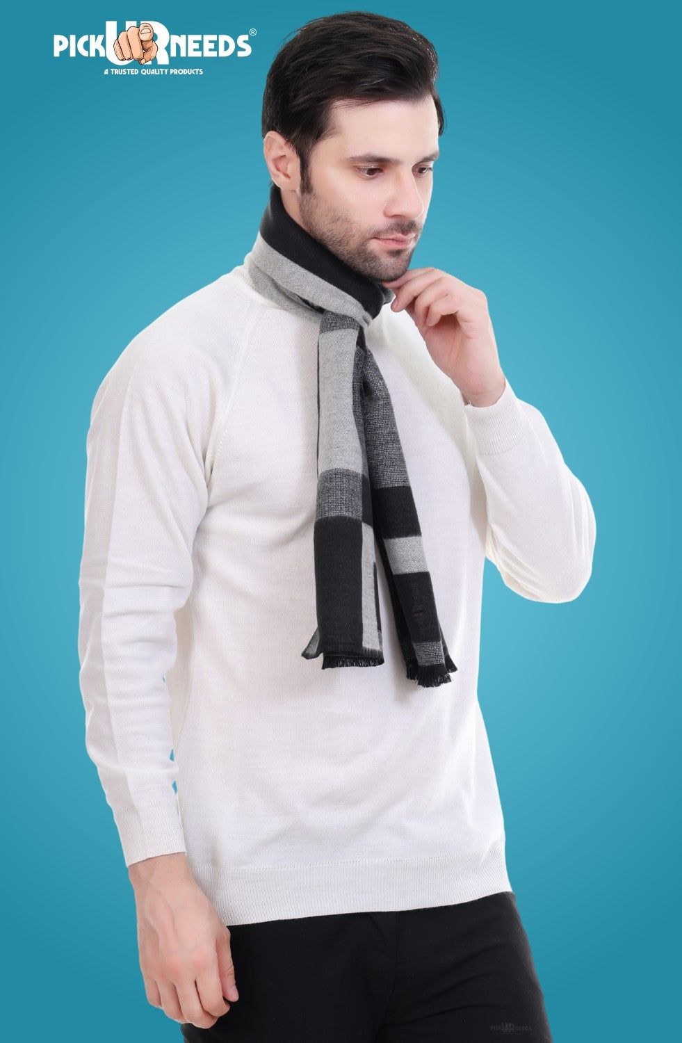 Pick Ur Needs Men's Muffler Check Desgin Premium Woolen Blend Fabric Stylish Look Muffler For Men