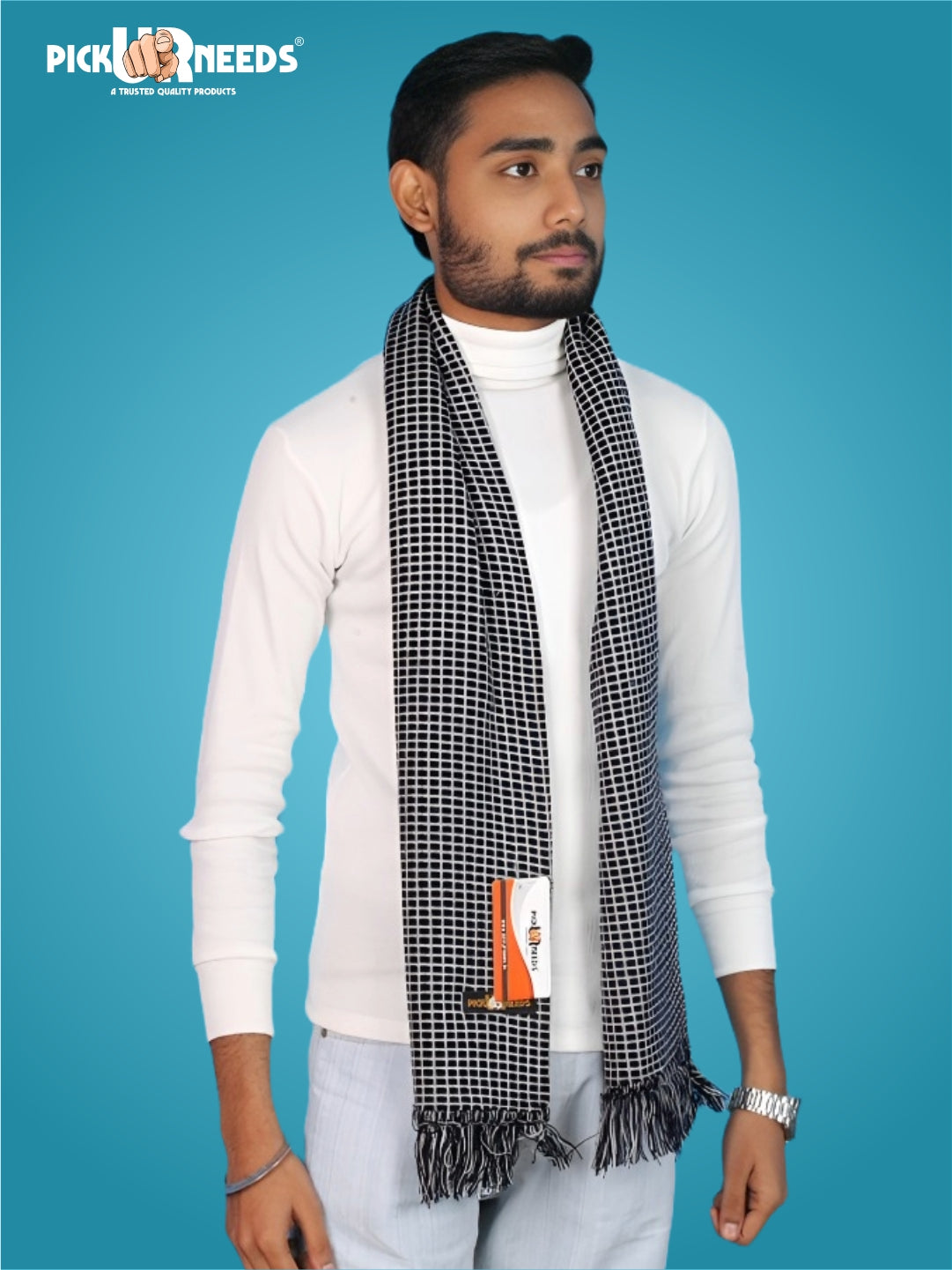 Pick Ur Needs Premium Winter Muffler Soft Warm Woolen for Men Scarf with Stylish Check Pattern Long & Comfortable Cold Weather Neck Wrap