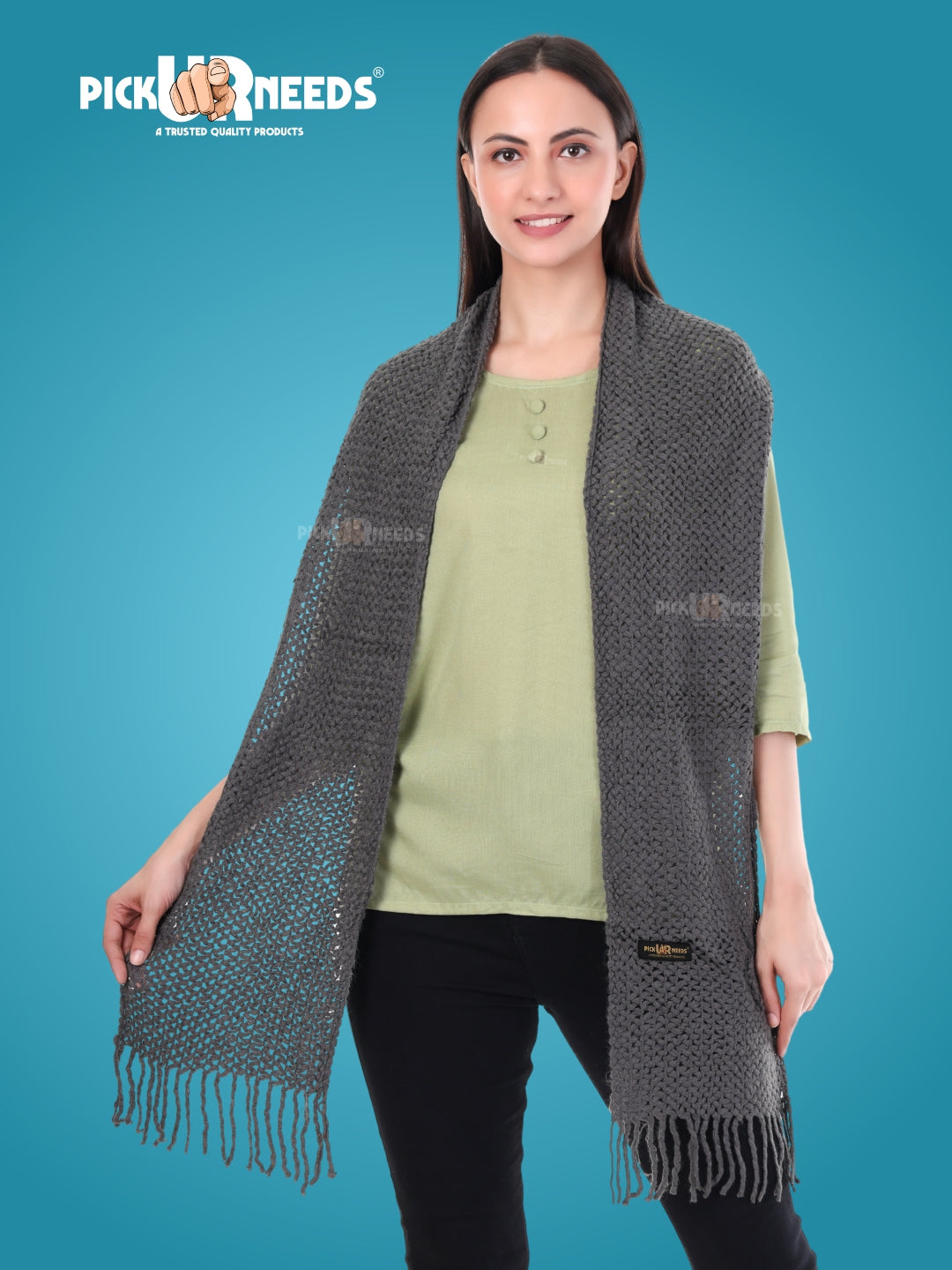 Pick Ur Needs Women's Chunky Knit Scarf  Soft, Warm & Breathable Winter Muffler  Unisex Solid Tan Textured Knit with Fringes