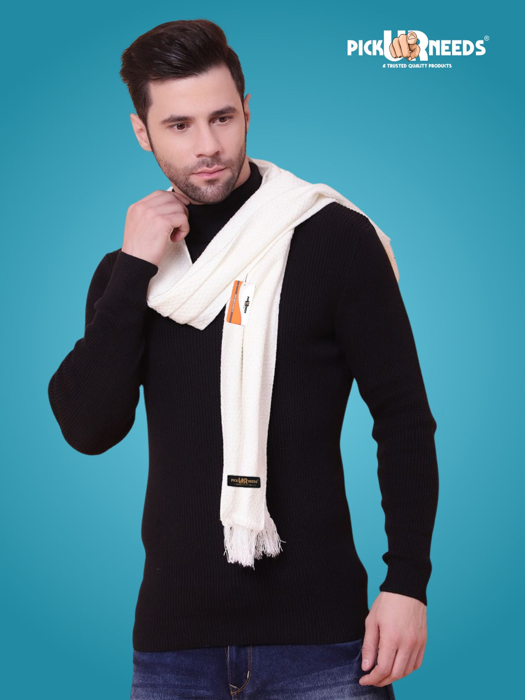 Pick Ur Needs Premium Soft Knitted Winter Muffler for Men Elegant Wool Blend Scarf with Tassel Fringe Stylish Warm Winter Wear for Casual & Formal Outfits