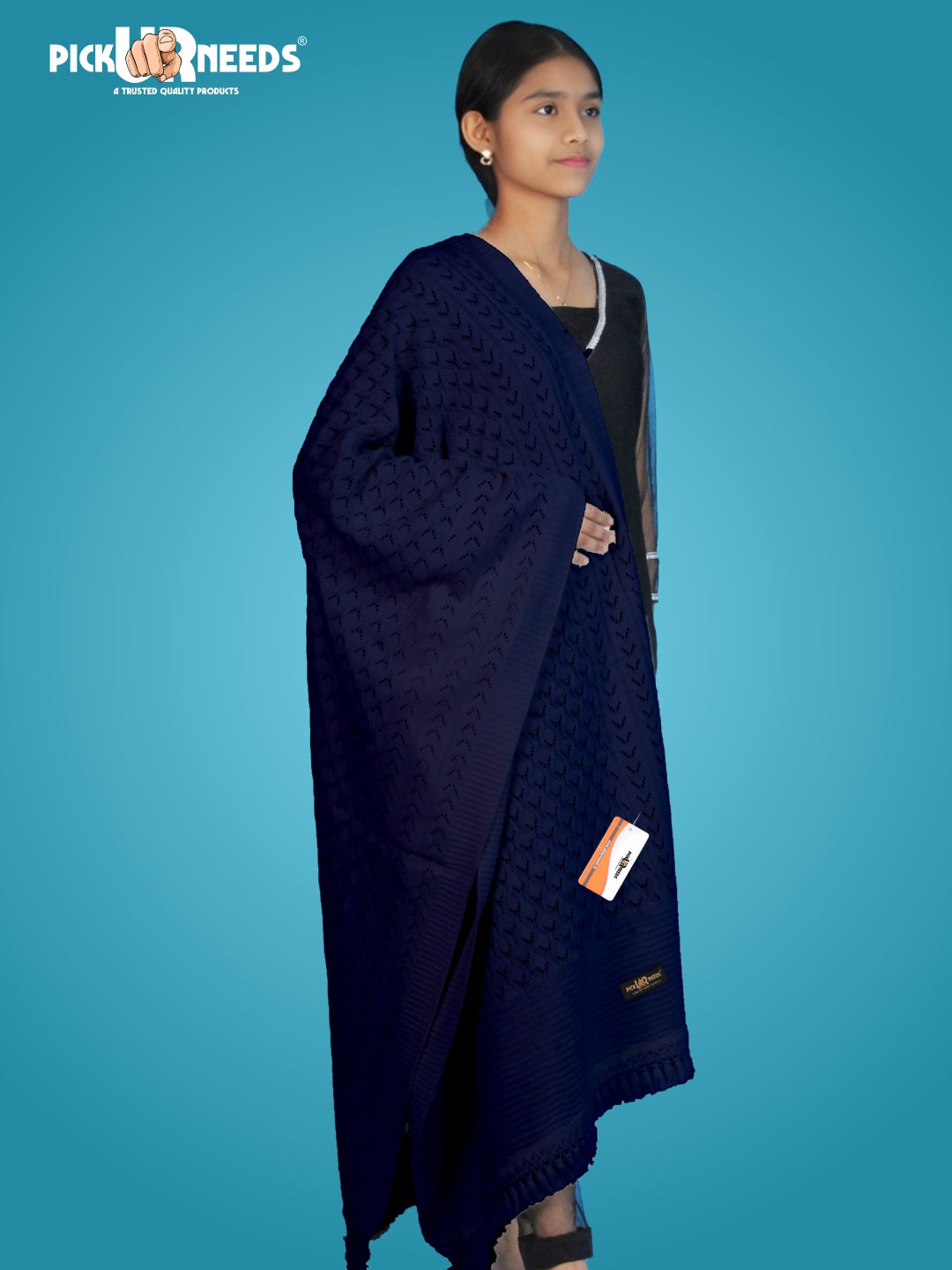 Pick Ur Needs Women’s Premium Knitted Winter Soft Shawl Woolen Warm Stole with Elegant Lace Pattern & Tassels For Girls