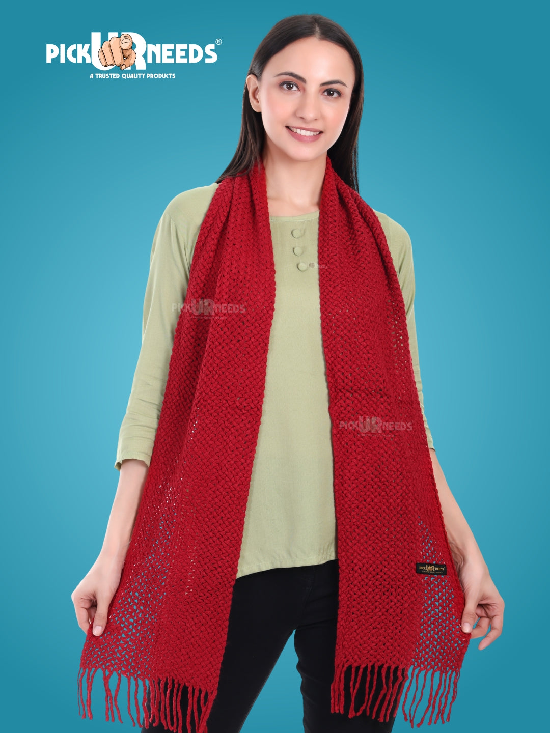 Pick Ur Needs Women's Chunky Knit Scarf  Soft, Warm & Breathable Winter Muffler  Unisex Solid Tan Textured Knit with Fringes