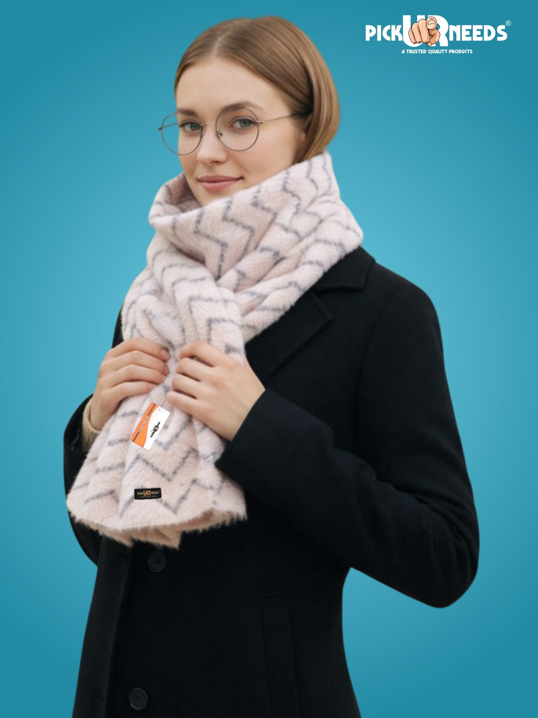 Pick Ur Needs Premium Woolen Winter Muffler with Gold Zigzag Pattern | Soft, Warm & Stylish Scarf for Women