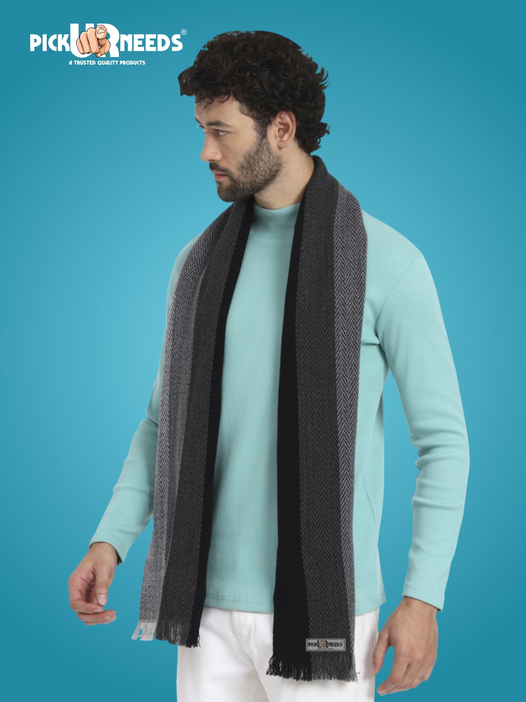 Pick Ur Needs Premium Men's Warm And Stylish Woolen Muffler With Multicolour Stripes And Stylish Tussles Ends
