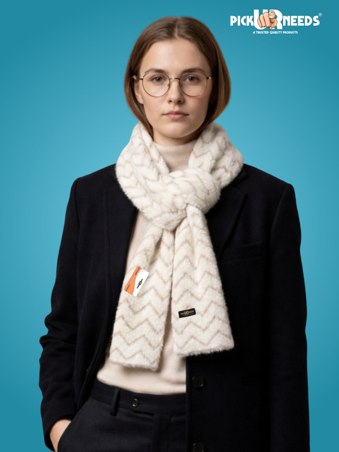 Pick Ur Needs Premium Woolen Winter Muffler with Gold Zigzag Pattern | Soft, Warm & Stylish Scarf for Women