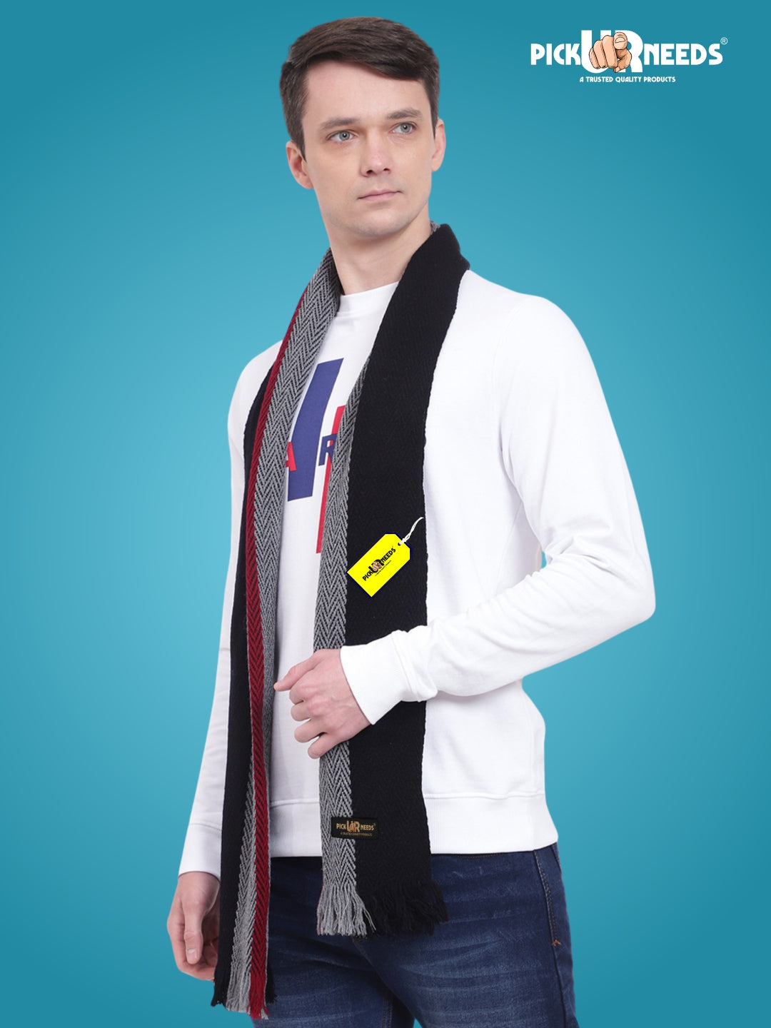 Pick Ur Needs Premium Men's Warm And Stylish Woolen Muffler With Multicolour Stripes And Stylish Tussles Ends