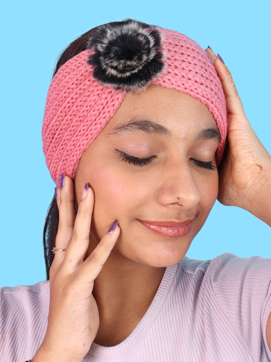 Pick Ur Needs Women & Girls Winter Earmuff Headband Kanpatti with Flower Design Soft Knitted Warm Ear Cover