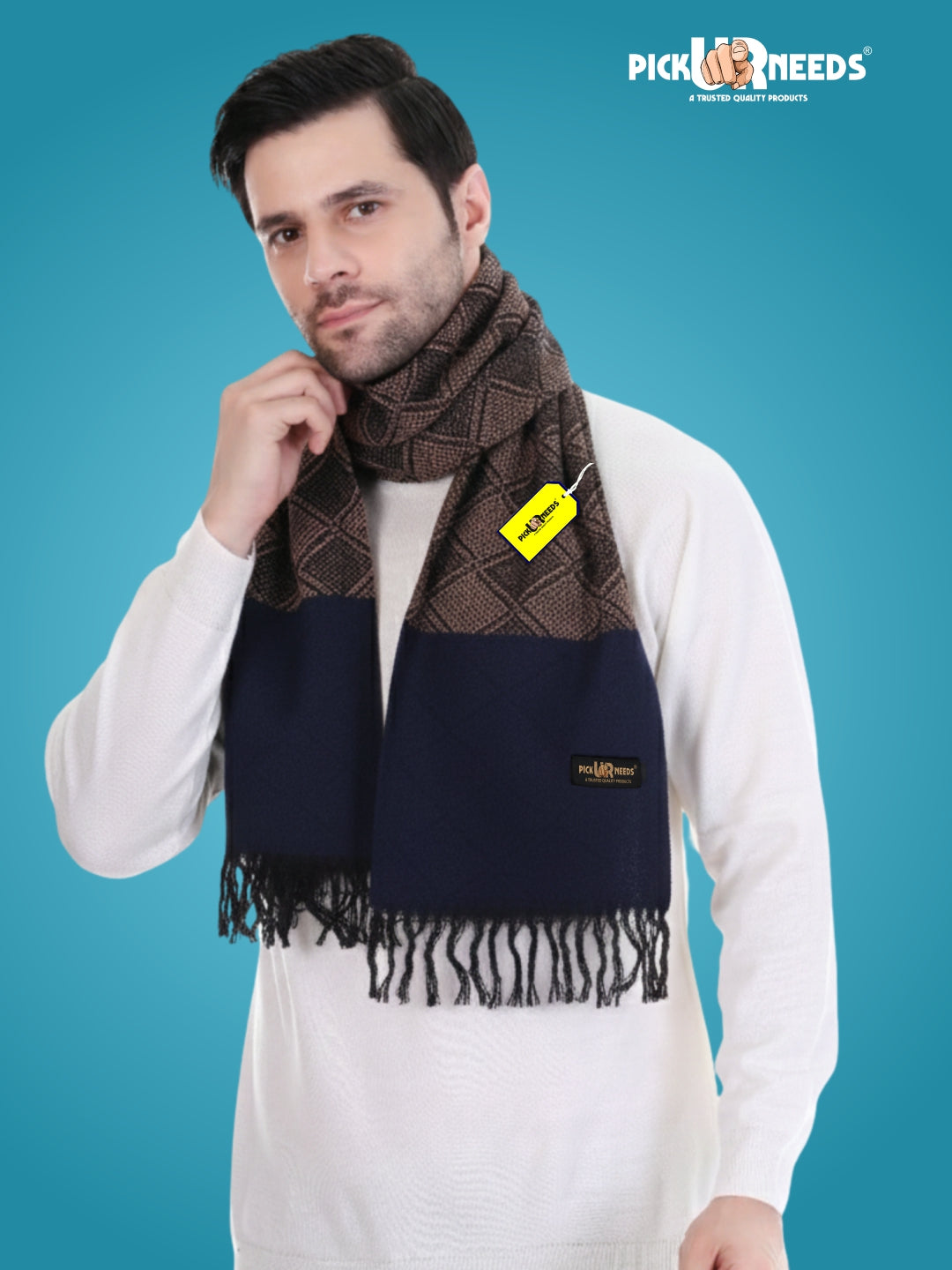 Pick Ur Needs Men’s Premium Winter Scarf Soft Knitted Muffler with Diamond Pattern Warm, Stylish & Lightweight for Cold Weather