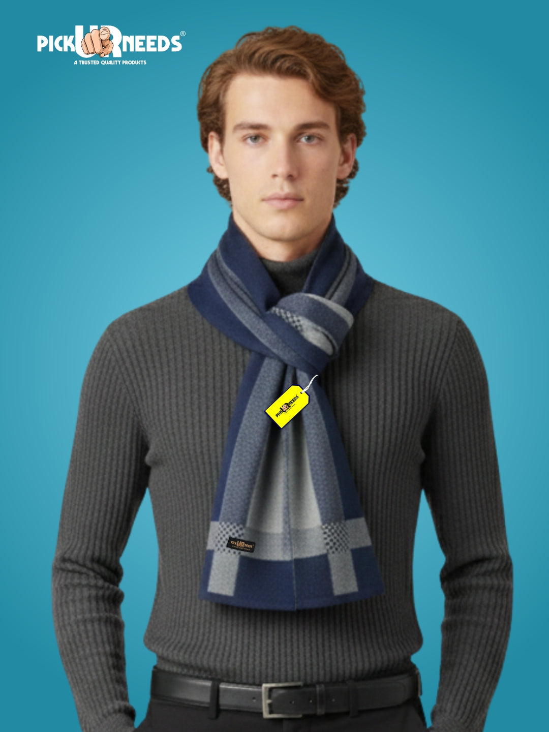 Pick Ur Needs Men’s Premium Winter Wool Muffler – Soft & Warm Knitted Scarf for Casual, Office & Travel Stylish Stripe Design