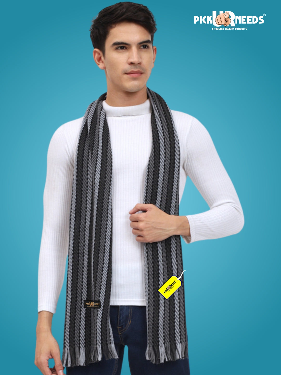 Pick Ur Needs Premium Men's Warm And Stylish Woolen Muffler With Multicolour Stripes And Stylish Tussles Ends
