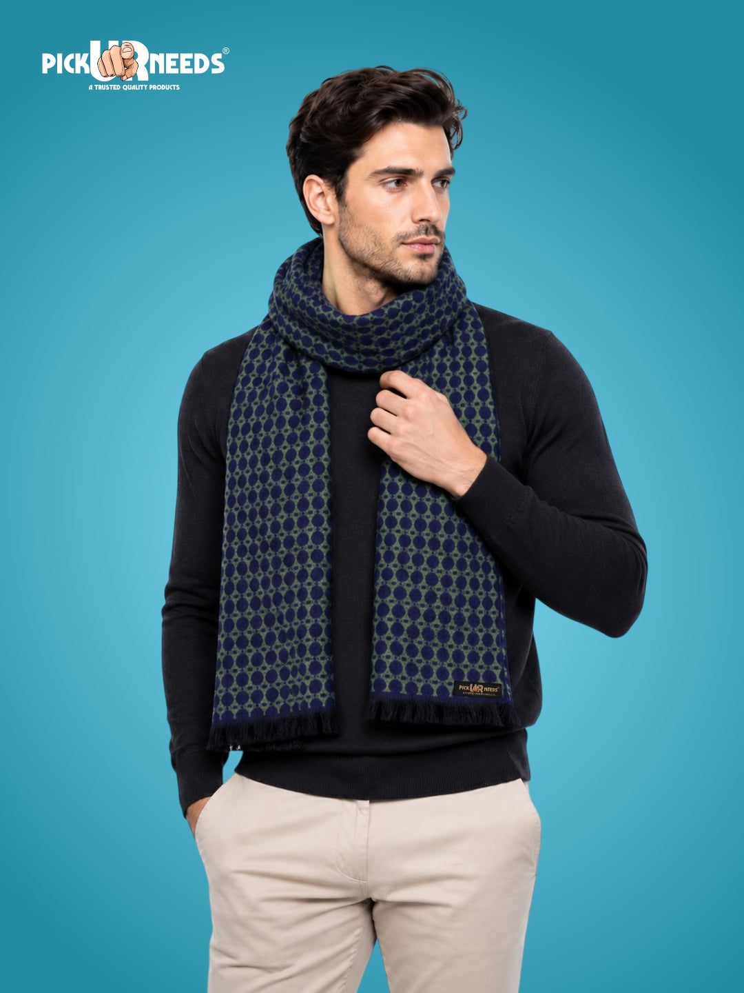 Pick Ur Needs Wool Blend Muffler for Men Soft Winter Scarf with Elegant Checks All-Day Comfort