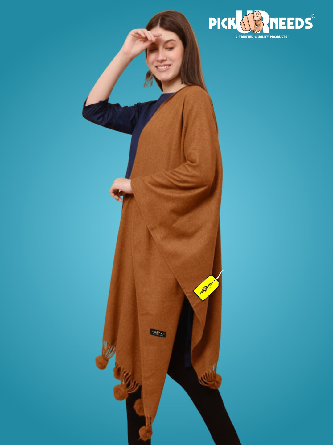 Pick Ur Needs Premium Women’s Wool Blend Scarf Soft Woolen Shawl Winter Stole with Tassels & Pom Poms