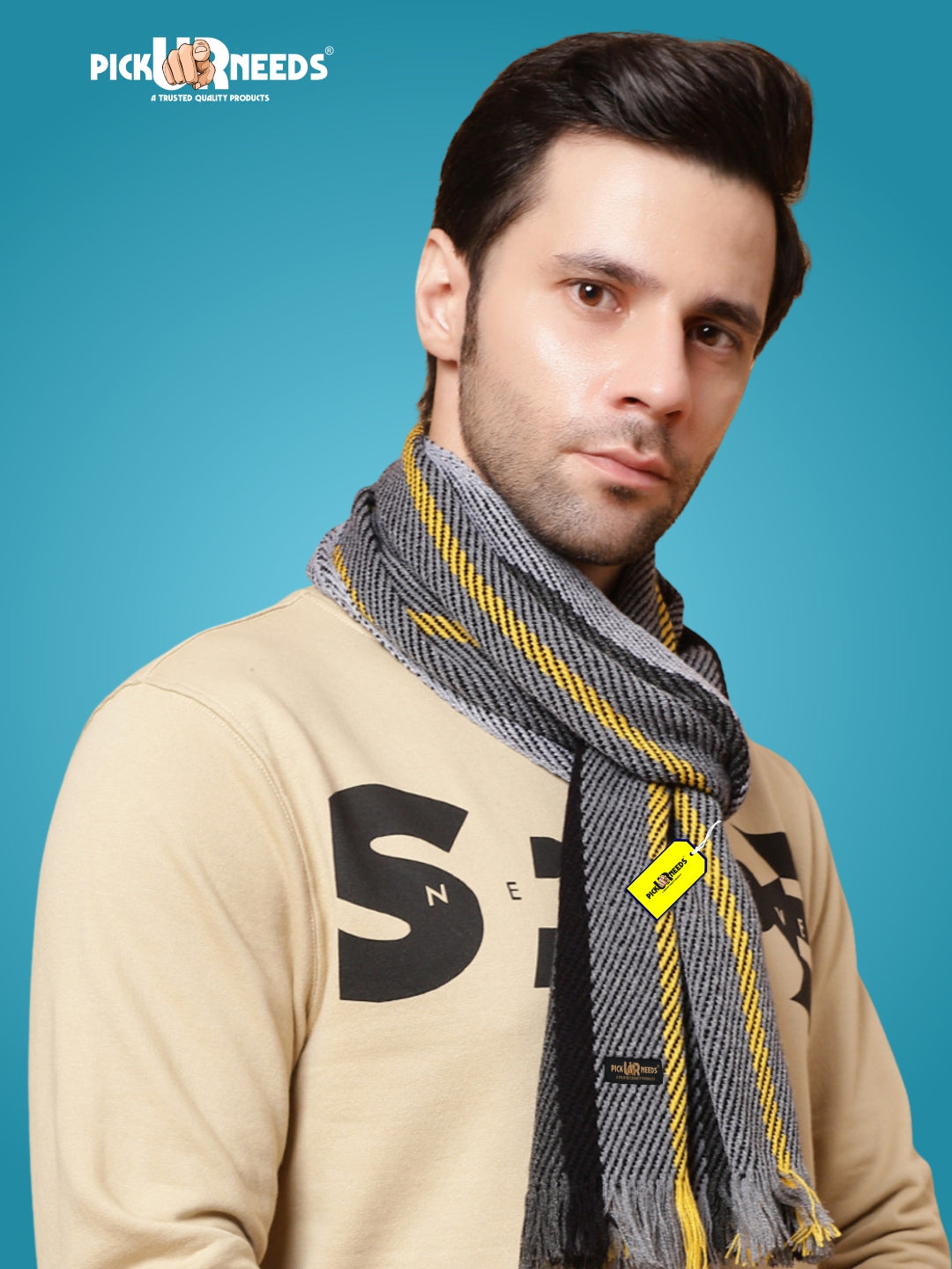 Pick Ur Needs Premium Men's Warm And Stylish Woolen Muffler With Multicolour Stripes And Stylish Tussles Ends