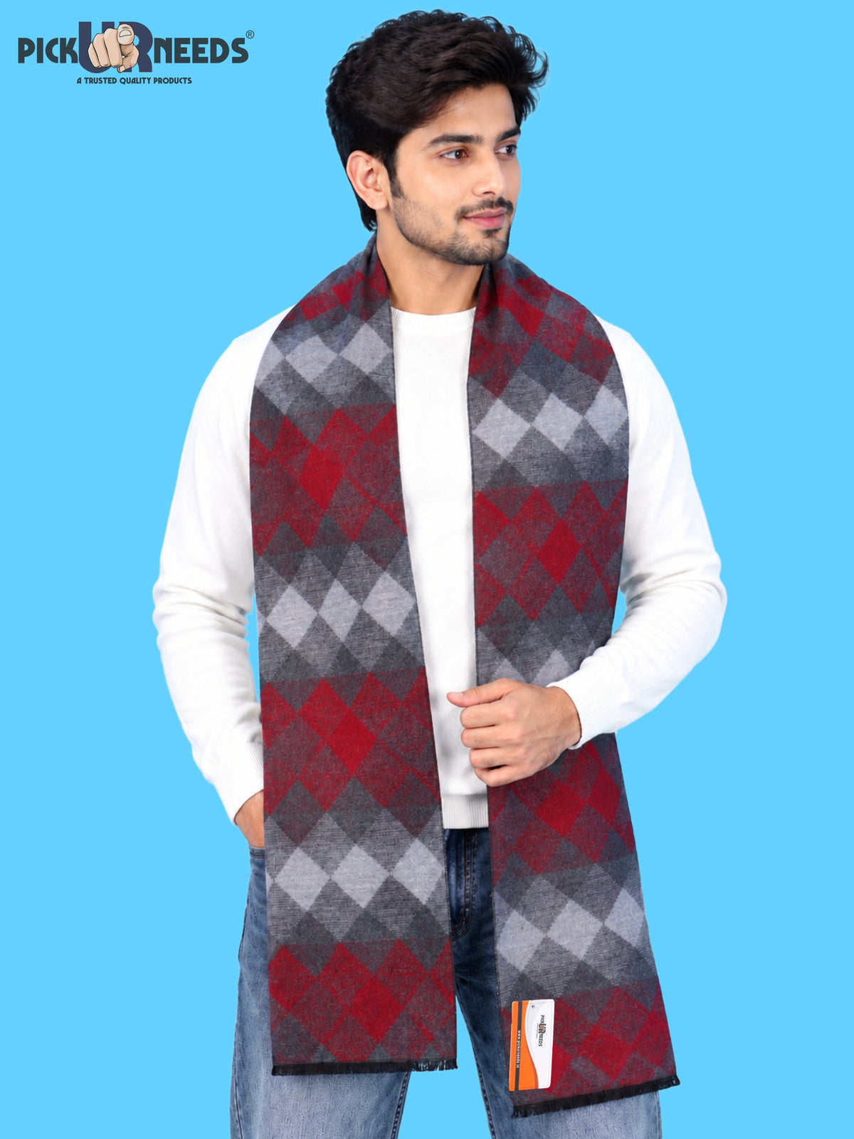 Pick Ur Needs Premium Winter Muffler for Men & Boys Soft & Warm Checkered Design Woolen Style Scarf Stylish Long Neck Wrap for Winter Wear
