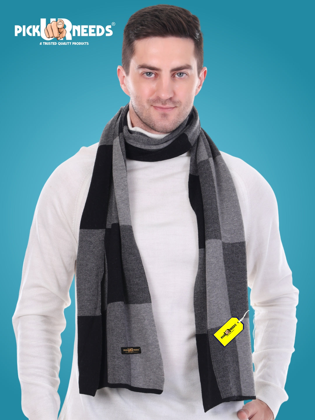 Pick Ur Needs Men’s Woolen Muffler Stylish Checked Soft & Warm Wool Blend Winter Scarf Hand Washable Neck Wrap