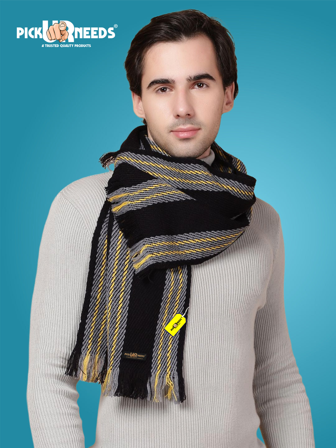 Pick Ur Needs Premium Men's Warm And Stylish Woolen Muffler With Multicolour Stripes And Stylish Tussles Ends