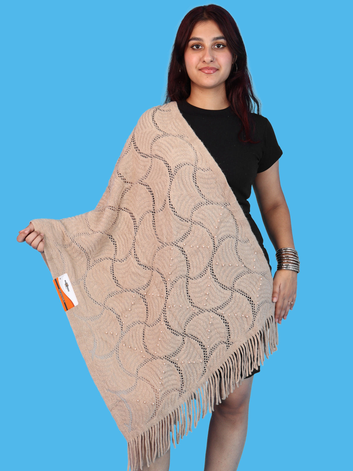 Pick Ur Needs Women & Girls Winter Warm Woolen Shawl Stole with Pearl Work & Fringes – Soft Stylish Wrap