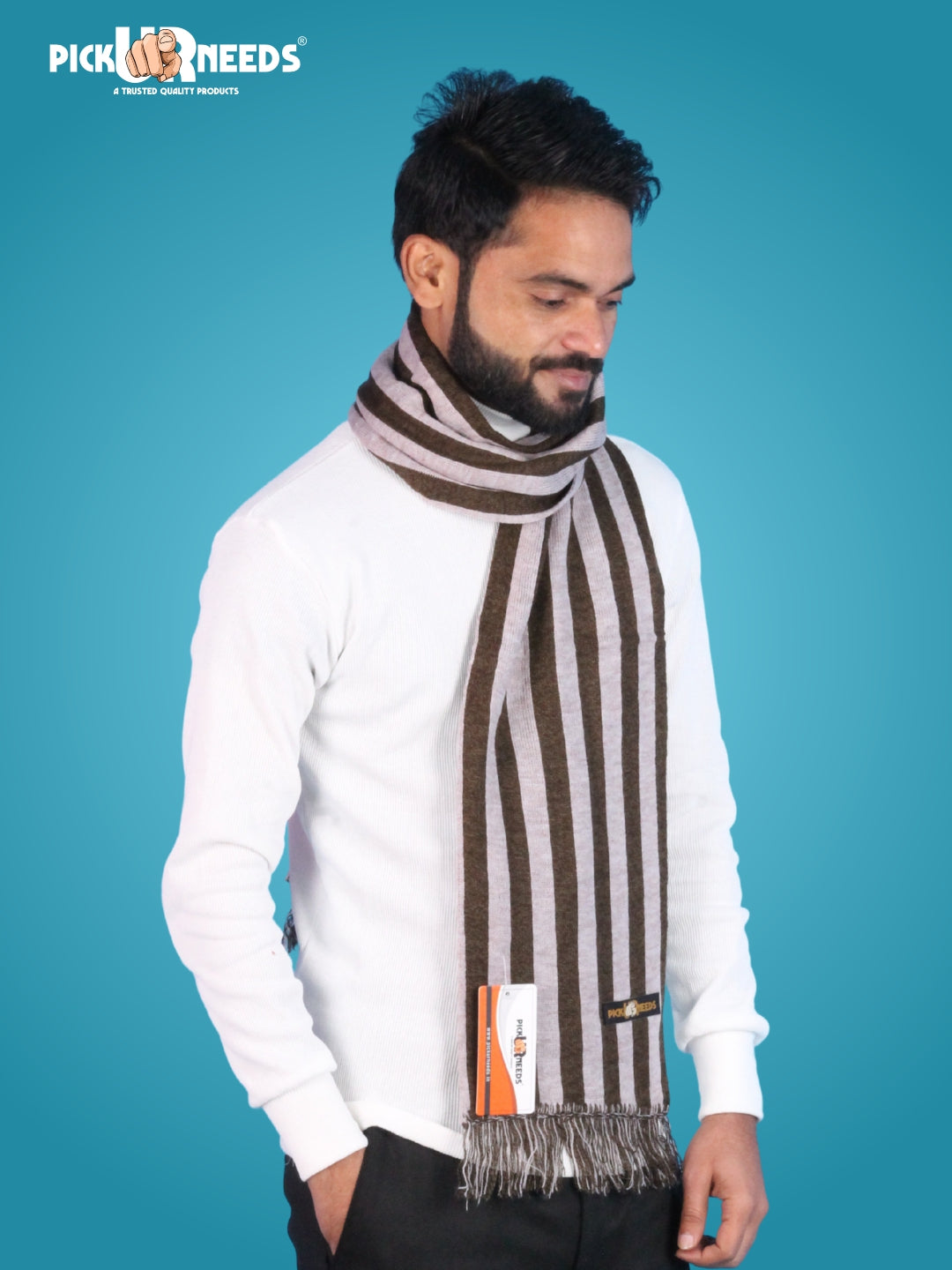 Pick Ur Needs Premium Soft Winter Muffler for Men Stylish Striped Woolen Scarf Warm & Comfortable