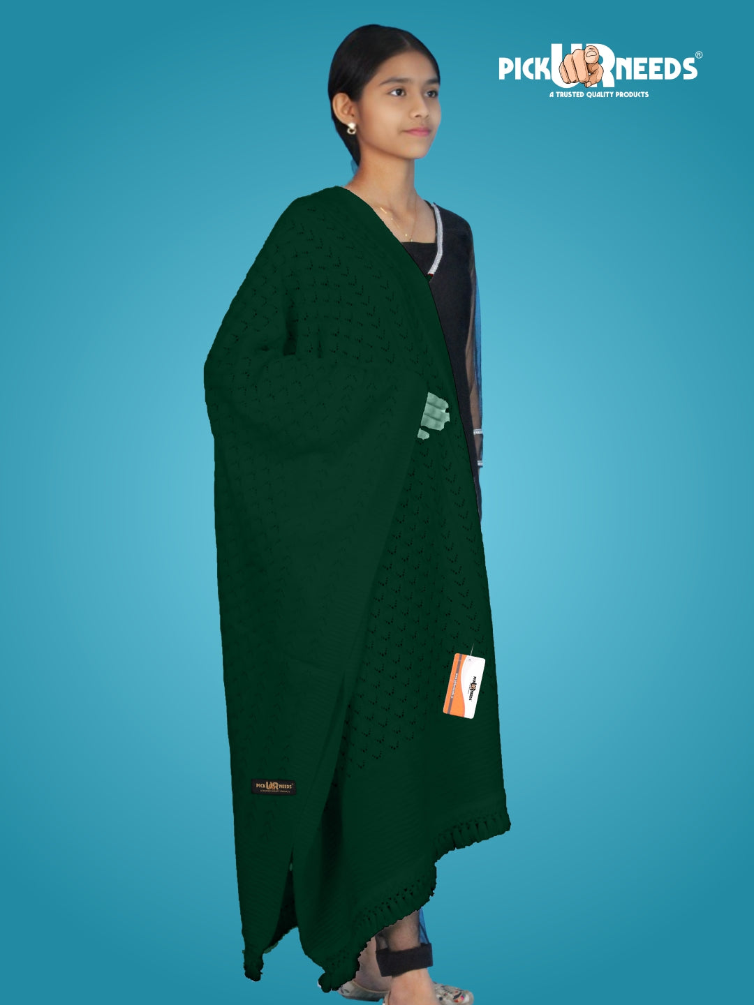 Pick Ur Needs Women’s Premium Knitted Winter Soft Shawl Woolen Warm Stole with Elegant Lace Pattern & Tassels For Girls