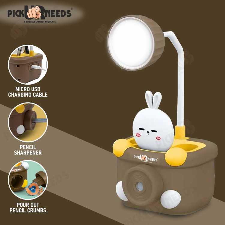 Pick Ur Needs Multi-Functional Study Lamp Desk Lamp with Sharpener and Pen Holder Study Lamp  (20 cm, Brown)