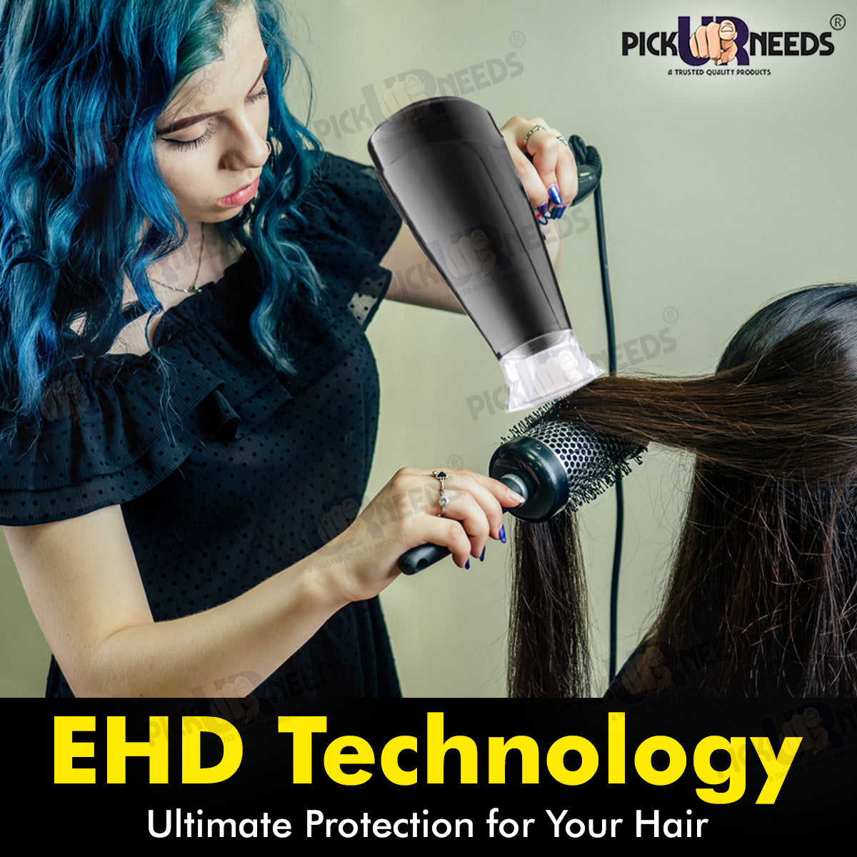 Pick Ur Needs Professional Silky Shine Hot And Cold Air Salon Style Hair Dryer for Men and Women Hair Dryer  (1800 W, Black)