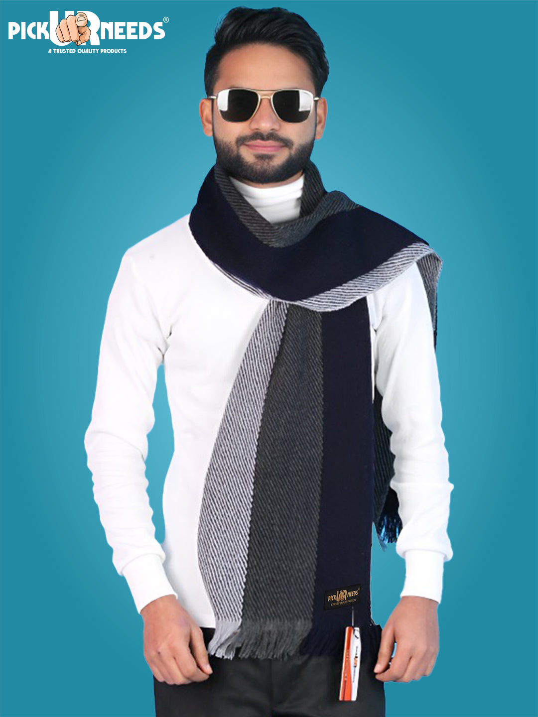 Pick Ur Needs Premium Men's Warm And Stylish Woolen Muffler With Multicolour Stripes And Stylish Tussles Ends