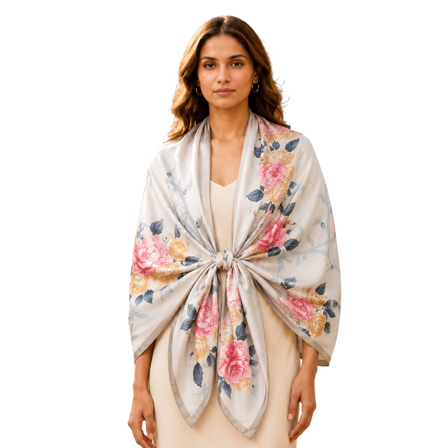 Pick Ur Needs Summer Silk Floral Printed Scarf for Womens & Girls Elegant Neck, Head & Shoulder Wrap Soft Lightweight Fashion Stole