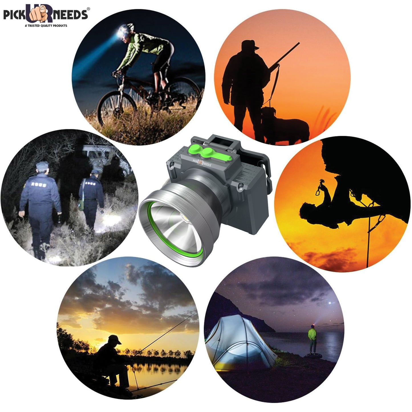 Pick Ur Needs Rechargeable Head Lamp With 3 Mode LED Almunium Body 150W Laser 2400 mAh Battery 3 hrs Torch Emergency Light