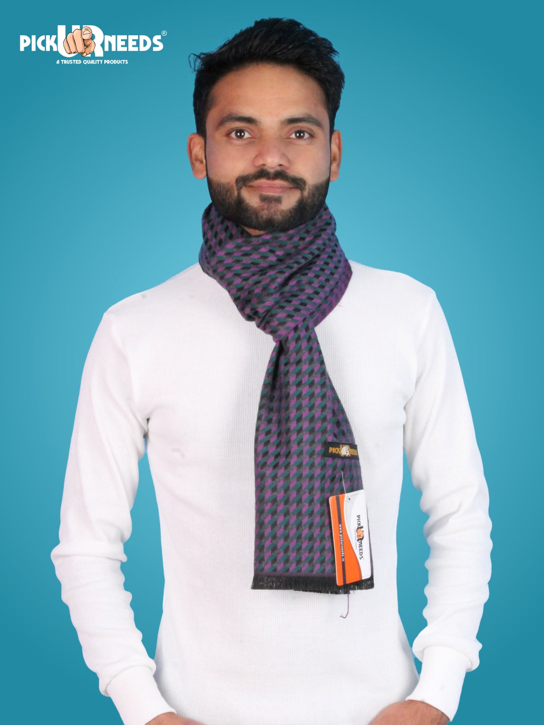 Pick Ur Needs Wool Blend Muffler for Men Soft Winter Scarf with Elegant Checks All-Day Comfort