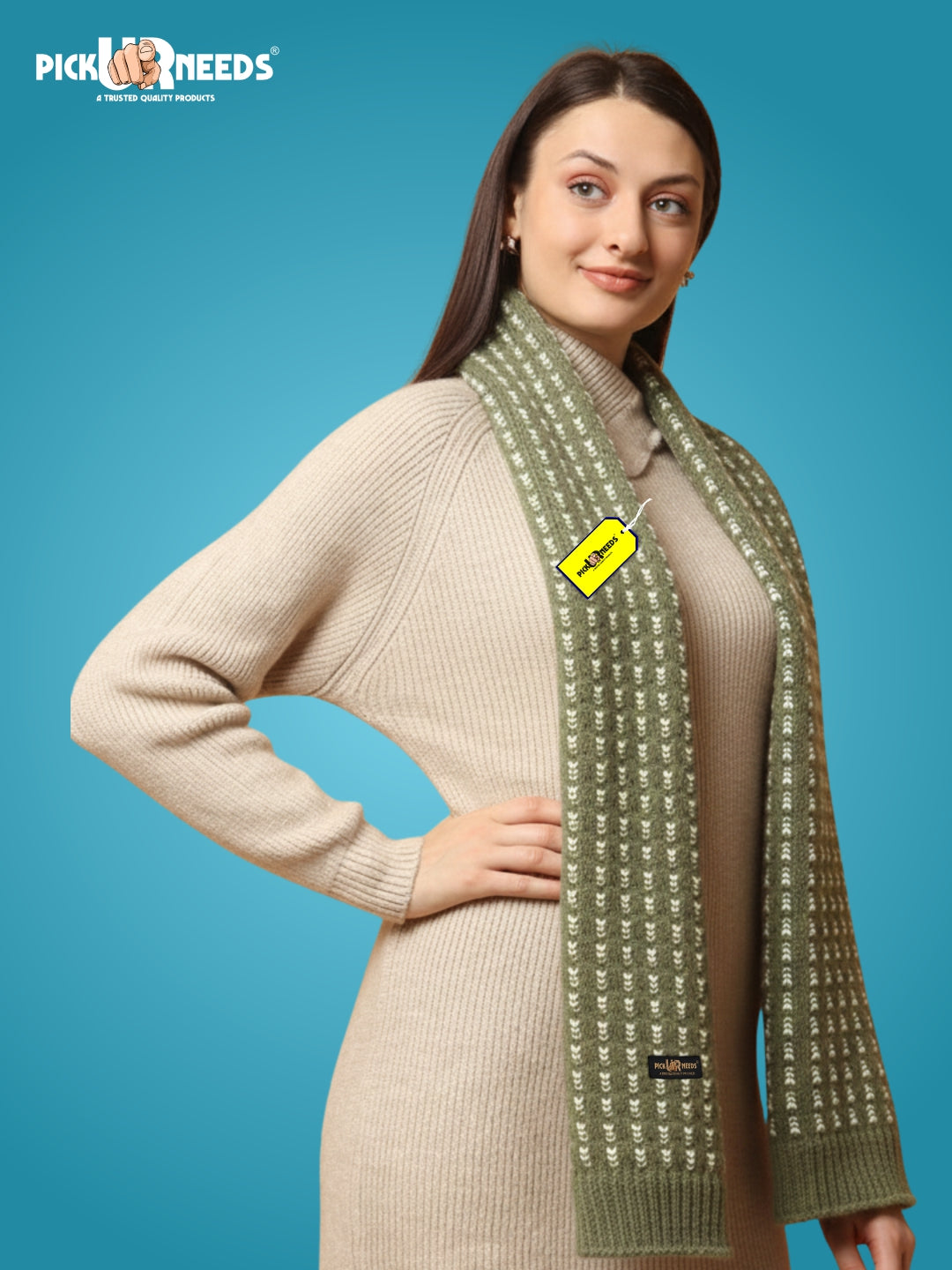 Pick Ur Needs Women Knitted Winter Muffler Soft & Warm Woolen Scarf with Stylish Pattern Lightweight Neck Wrap for Casual, Office