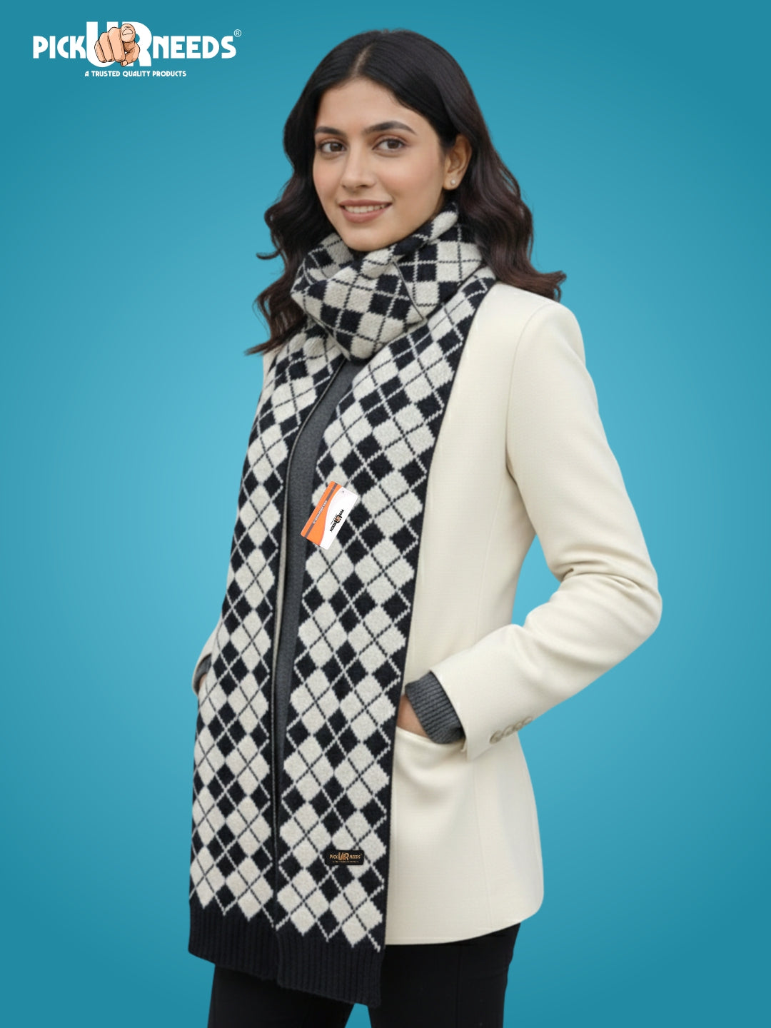Pick Ur Needs Classic Checkered Woolen Scarf for Winter Warm Muffler Soft, Cozy & Stylish Cold Weather Wrap For Women