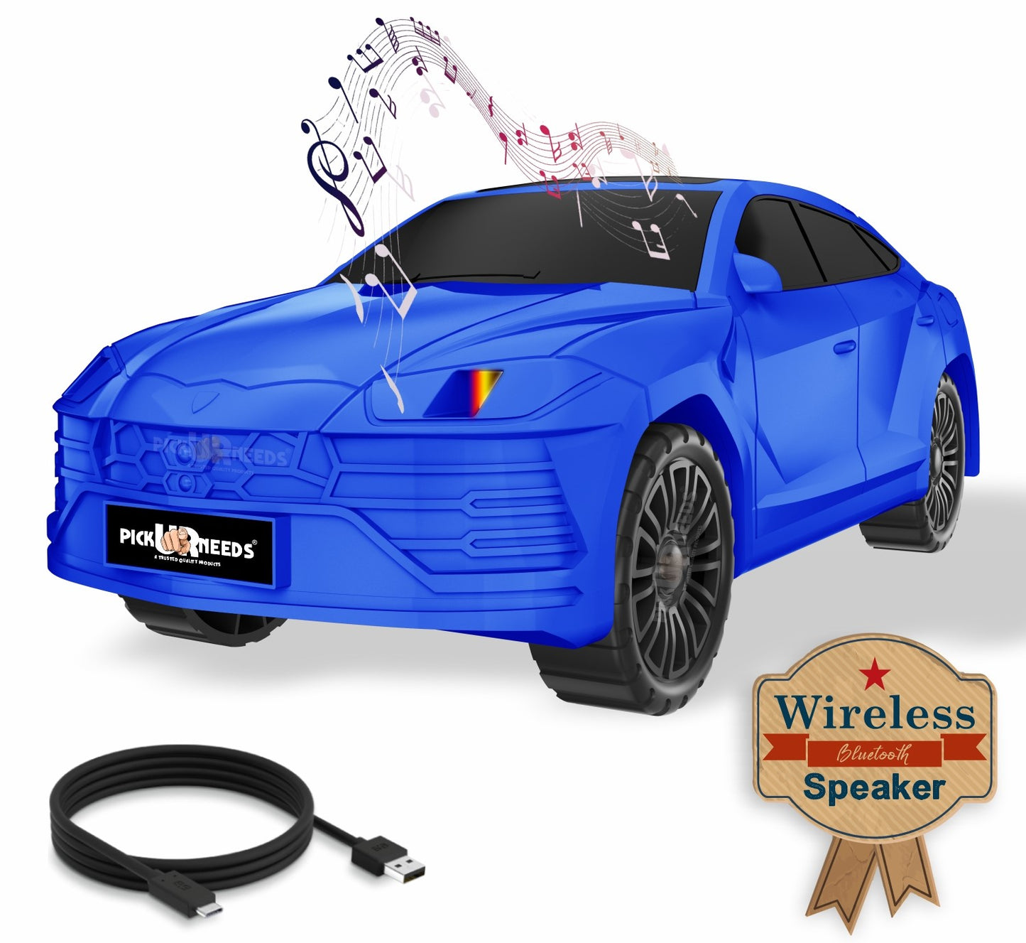 Pick Ur Needs Car-Shaped Bluetooth Speaker – 5W Wireless Audio, Bluetooth/USB/FM/SD Card, Type-C Fast Charging, Portable Stereo Sound