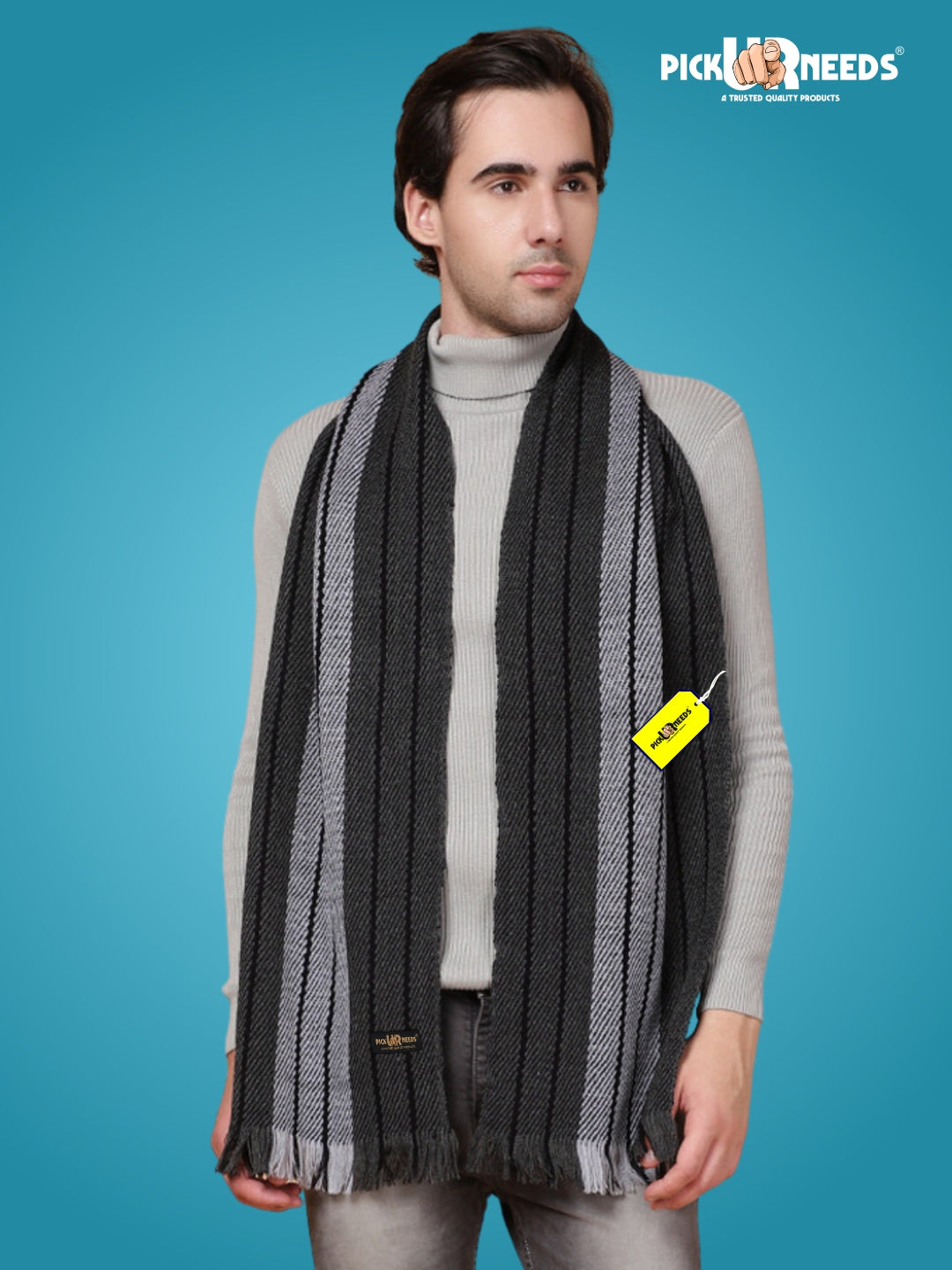 Pick Ur Needs Premium Men's Warm And Stylish Woolen Muffler With Multicolour Stripes And Stylish Tussles Ends