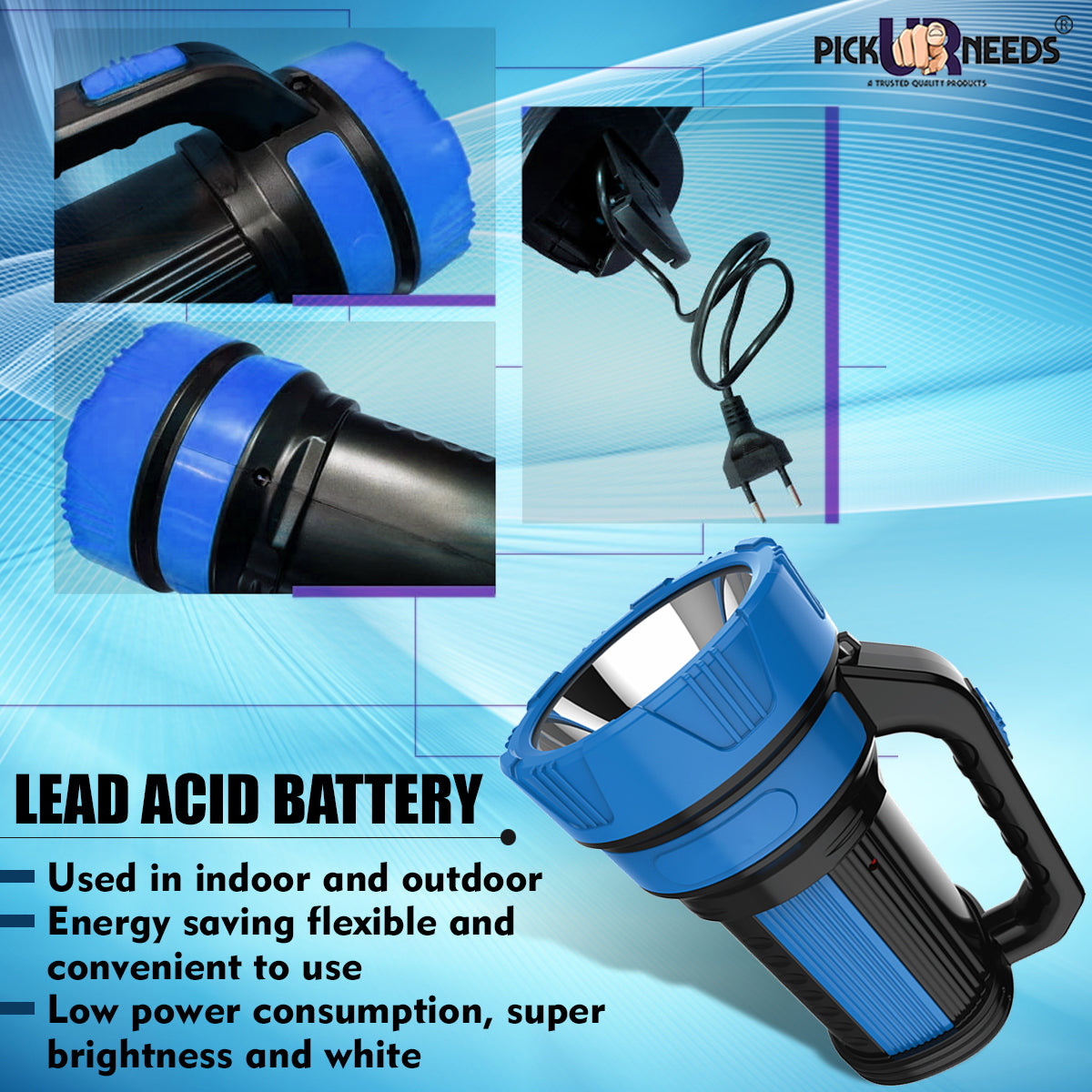 Pick Ur Needs Premium Quality 50 Watt Rechargeable Long Range Search Torch With 2 Side Emergency Tube Light