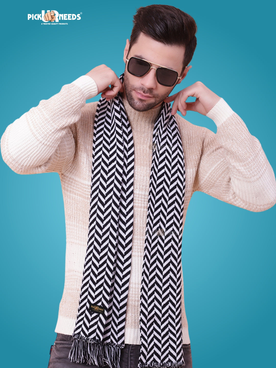 Pick Ur Needs Men's Stylish Zig Zag Knit Scarf  Soft, Warm & Breathable Fabric for Causal & Formal Wear Winter Muffler