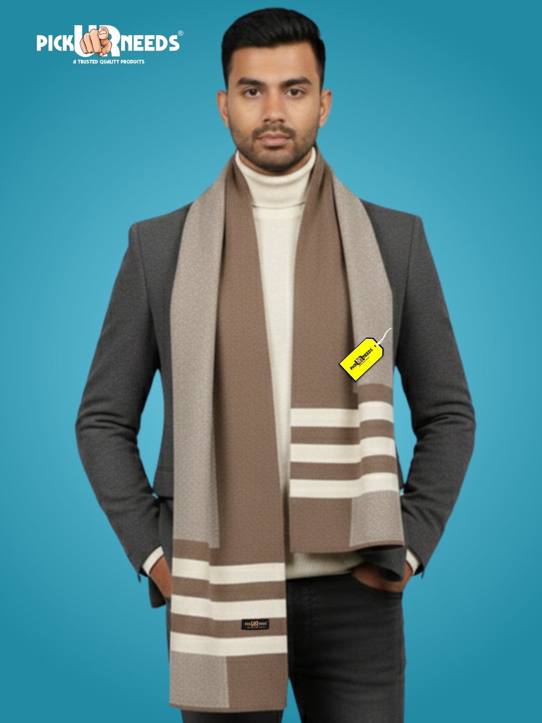 Pick Ur Needs Men’s Premium Winter Wool Muffler – Soft & Warm Knitted Scarf for Casual, Office & Travel Stylish Stripe Design