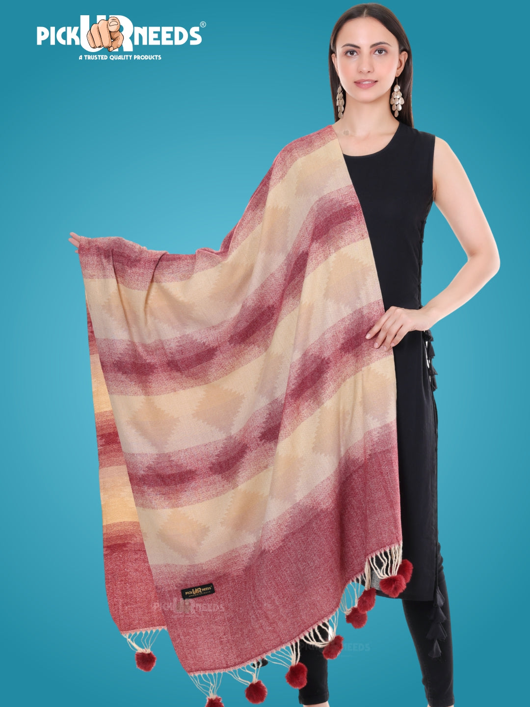Pick Ur Needs Women’s Soft Woolen Shawl Premium Warm & Breathable Winter Stole  Elegant Striped Design with Tassels