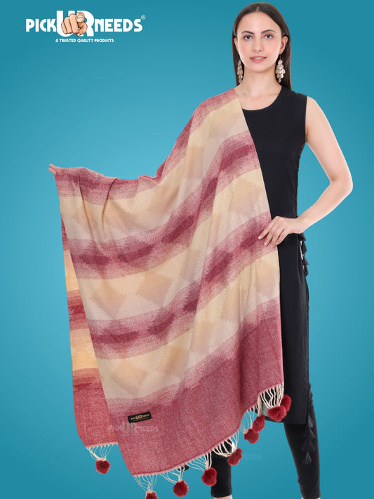 Pick Ur Needs Women’s Soft Woolen Shawl Premium Warm & Breathable Winter Stole  Elegant Striped Design with Tassels