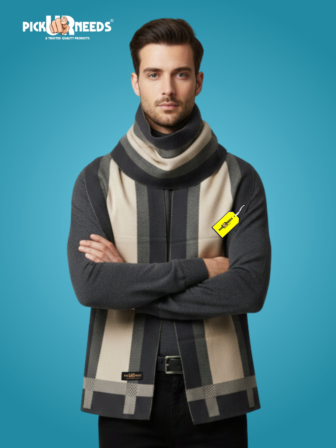 Pick Ur Needs Men’s Premium Winter Wool Muffler – Soft & Warm Knitted Scarf for Casual, Office & Travel Stylish Stripe Design