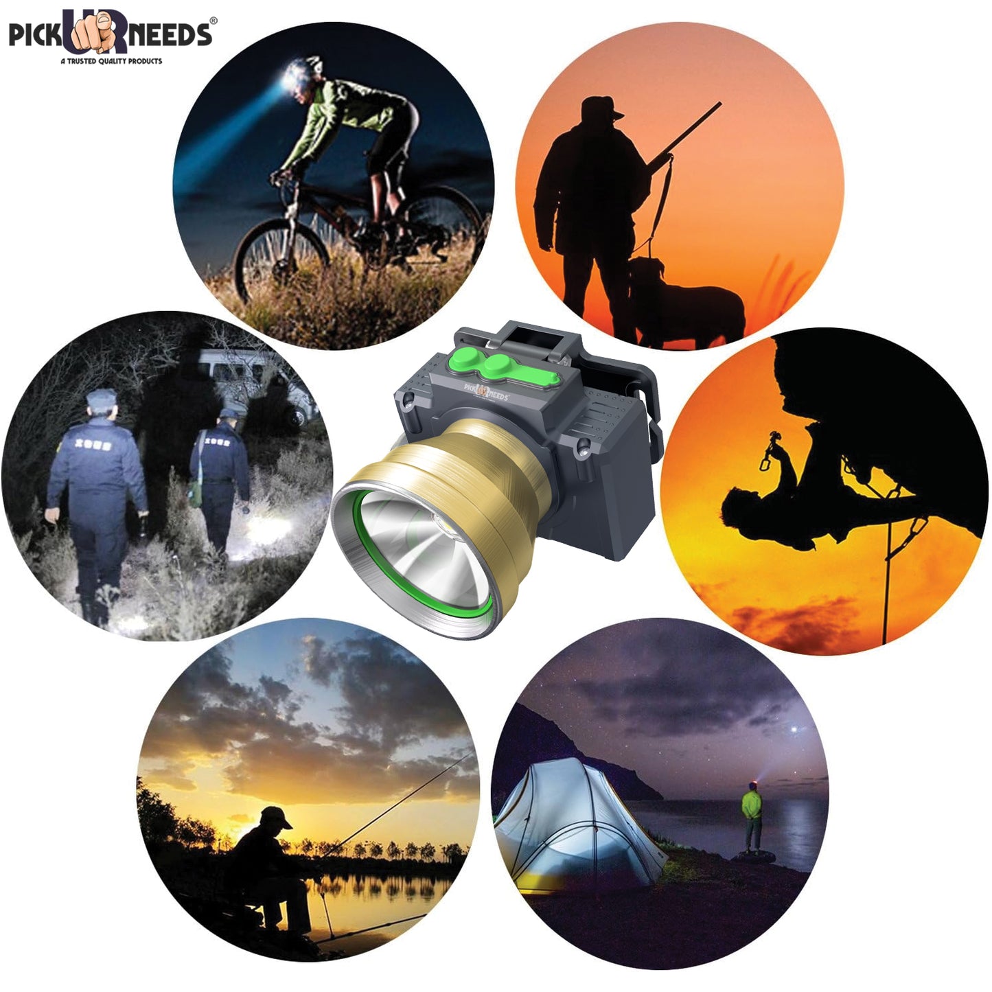 Pick Ur Needs Rechargeable Head Lamp With 3 Mode LED Almunium Body 150W Laser 2400 mAh Battery 3 hrs Torch Emergency Light