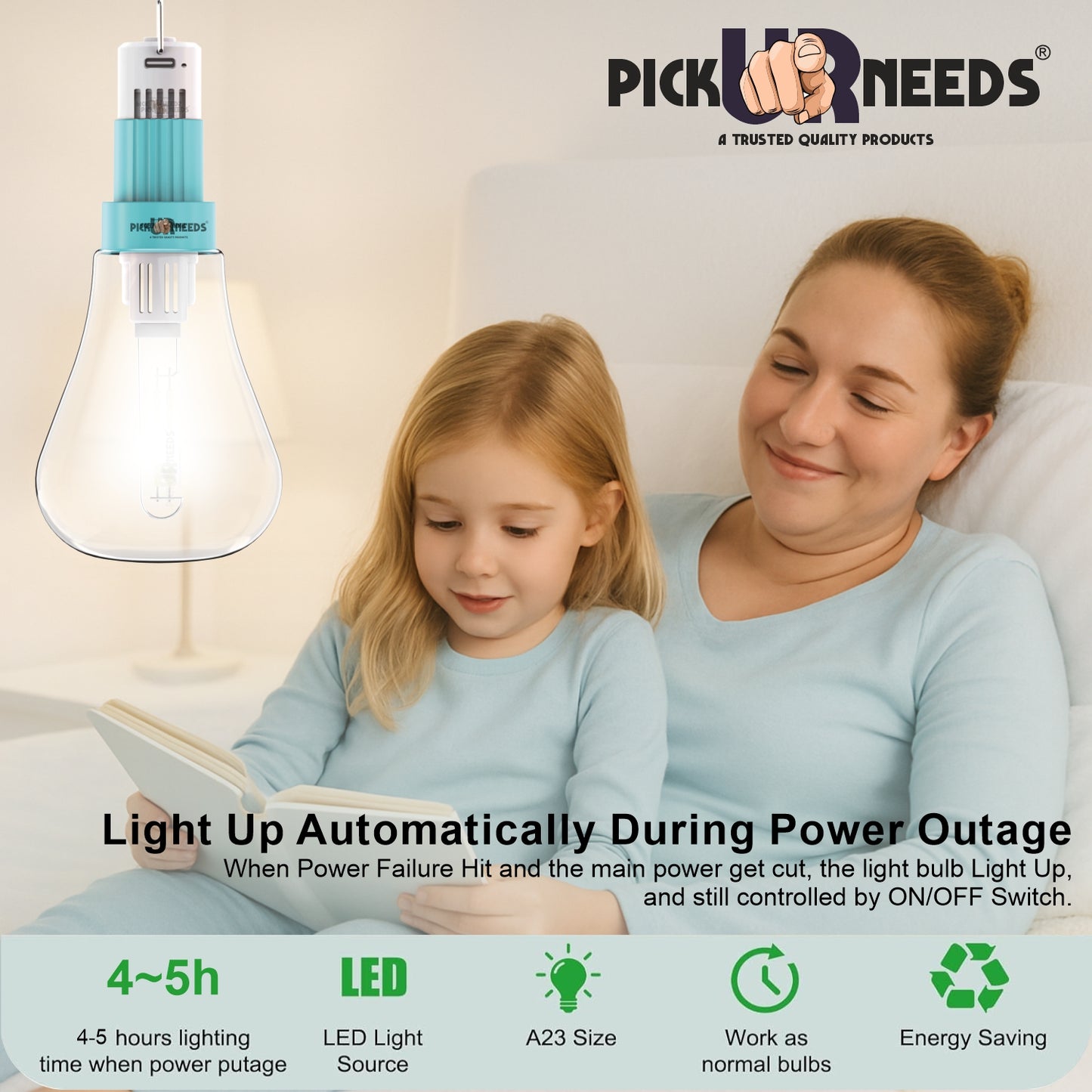 Pick Ur Needs 100W LED Rechargeable Light Bulb with 3 Modes, Ideal for Home, Outdoor,Powercuts 5 hrs Bulb Emergency Light