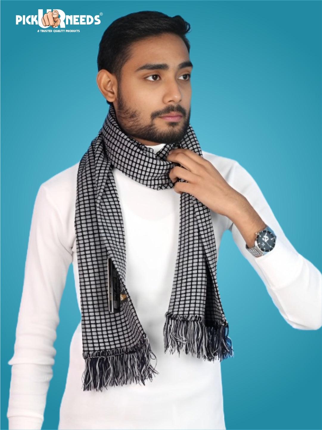 Pick Ur Needs Premium Winter Muffler Soft Warm Woolen for Men Scarf with Stylish Check Pattern Long & Comfortable Cold Weather Neck Wrap