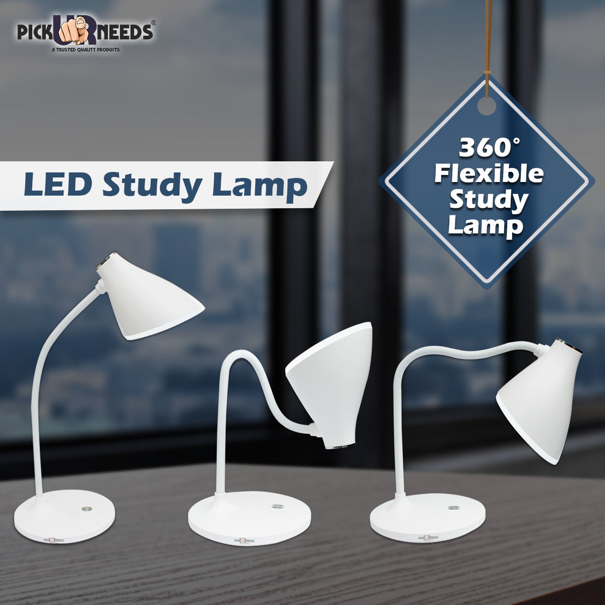 Pick Ur Needs Rocklight Touch On/Off Switch LED Desk Lamp (White) Study Lamp