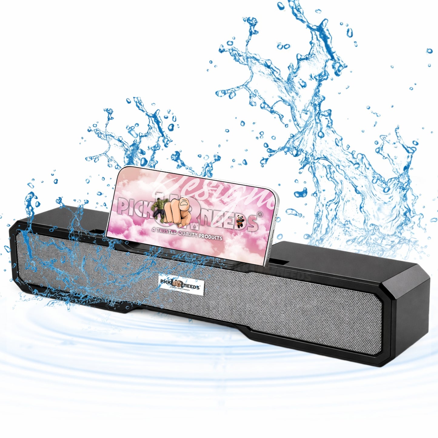Pick Ur Needs Rechargeable 10W Smart Wireless Desktop Soundbar Speaker with Bluetooth 2400mAh Battery, FM Radio, TWS, TF Card, USB & AUX Support – 6 Hours Playtime