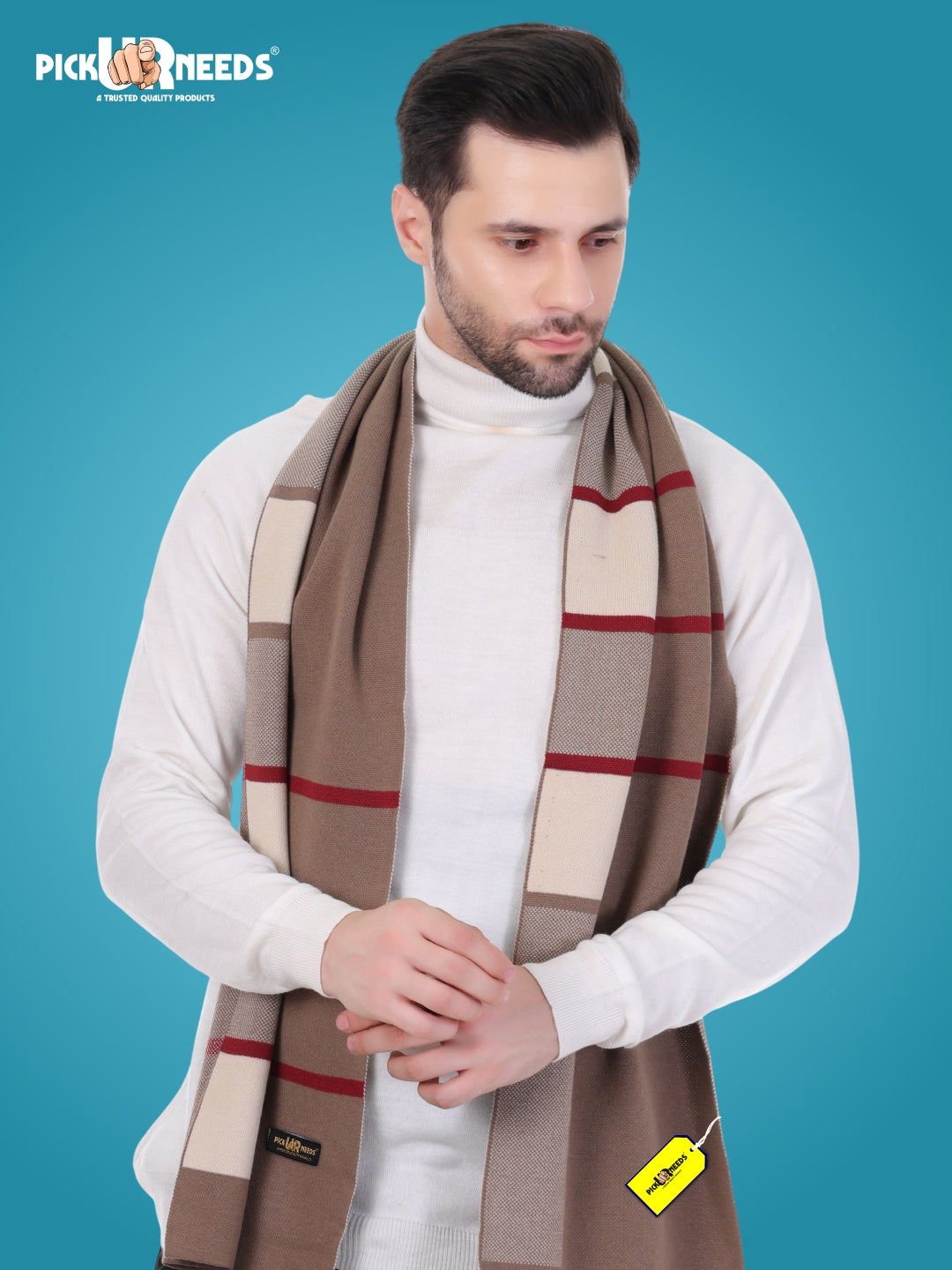 Pick Ur Needs Men’s Premium Winter Wool Muffler – Soft & Warm Knitted Scarf for Casual, Office & Travel Stylish Stripe Design