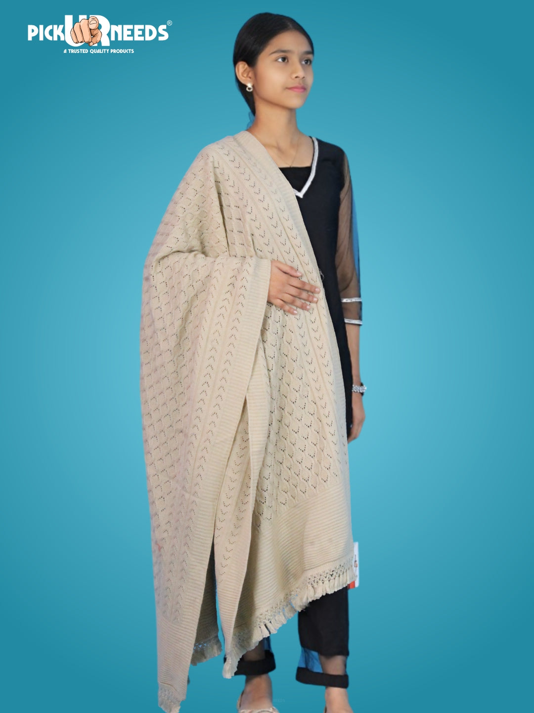 Pick Ur Needs Wool Self Design Women Shawl