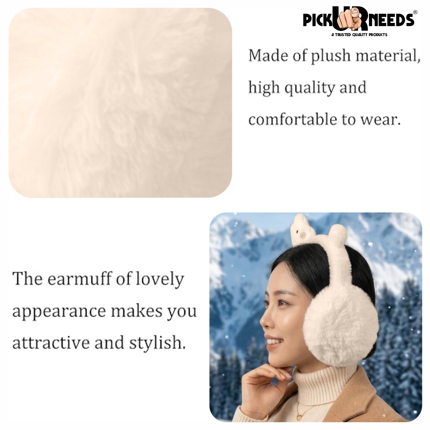 Pick Ur Needs Cute Bunny Ear Muffs for Women & Kids – Foldable Ultra-Soft Winter Earmuffs, Lightweight Plush Ear Warmers