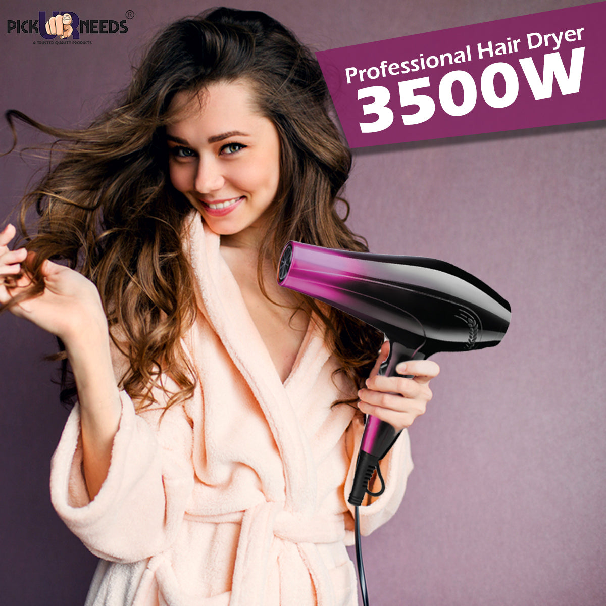 Pick Ur Needs Rocklight 3500watt Powerful Professional Hair Dryer Styling Tools Hot/Cold Wind With Air Collecting Nozzle(Mix Color) Hair Dryer  (3500 W, Multicolor)