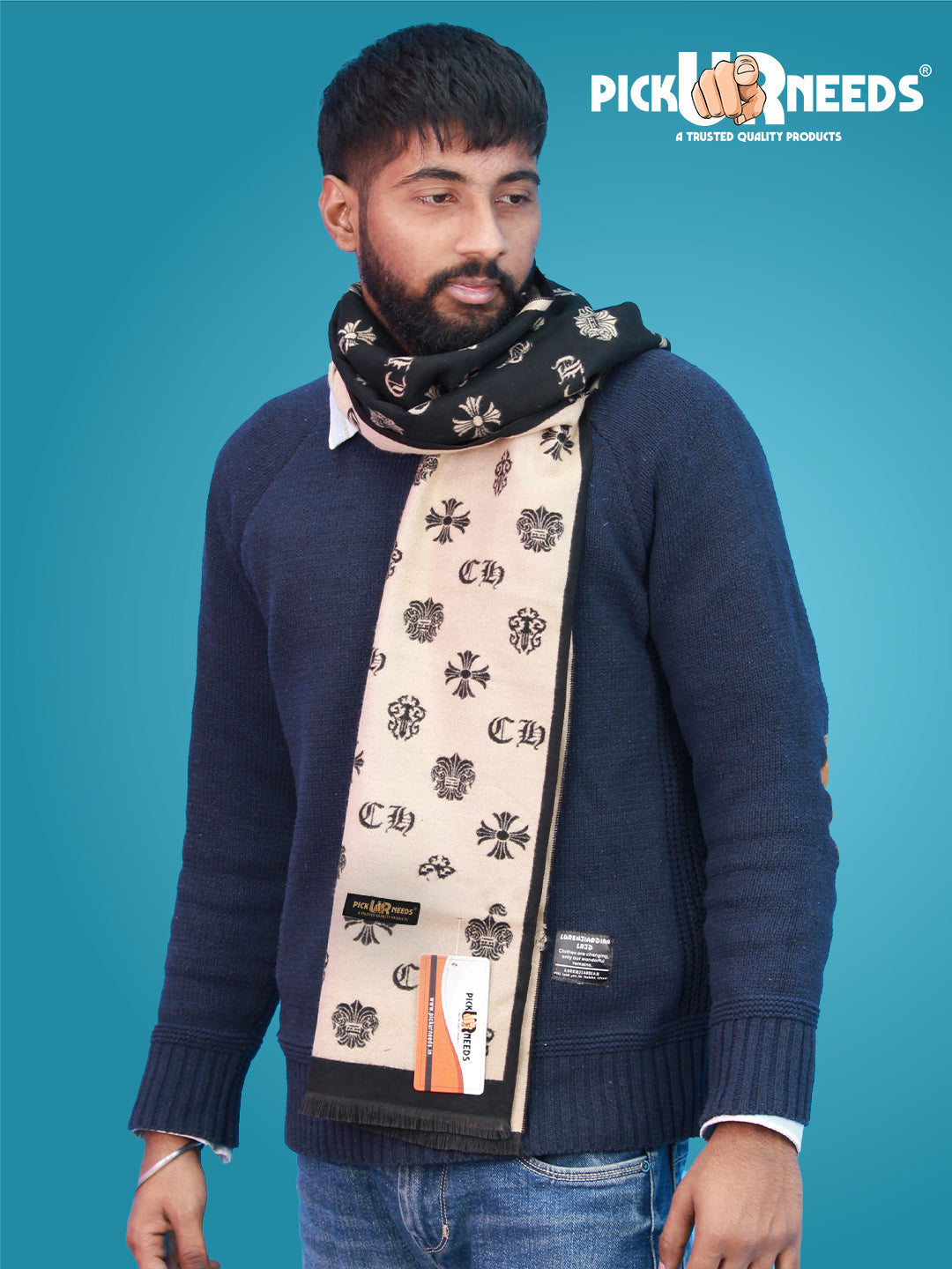 Pick Ur Needs Wool Blend Muffler for Men Soft Winter Scarf with Elegant Checks All-Day Comfort