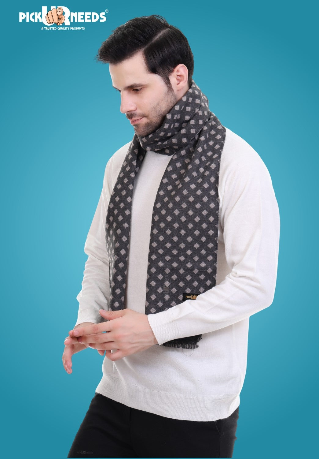 Pick Ur Needs Men's Muffler Check Desgin Premium Woolen Blend Fabric Stylish Look Muffler For Men